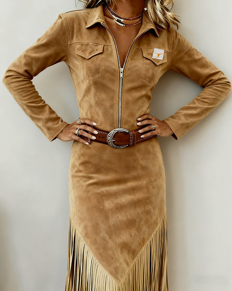 Ensfarvet Kjole Med Halv Lynlås Og Dusk