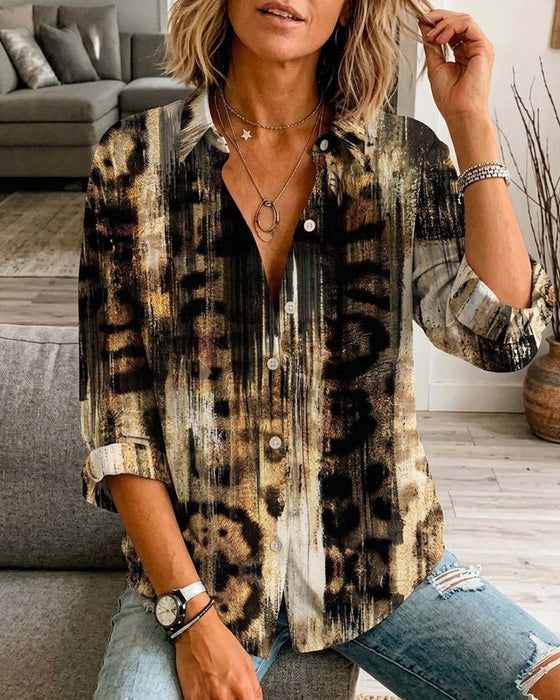 Skjorte Stilfuld Kunstnerisk Leopard Tryk