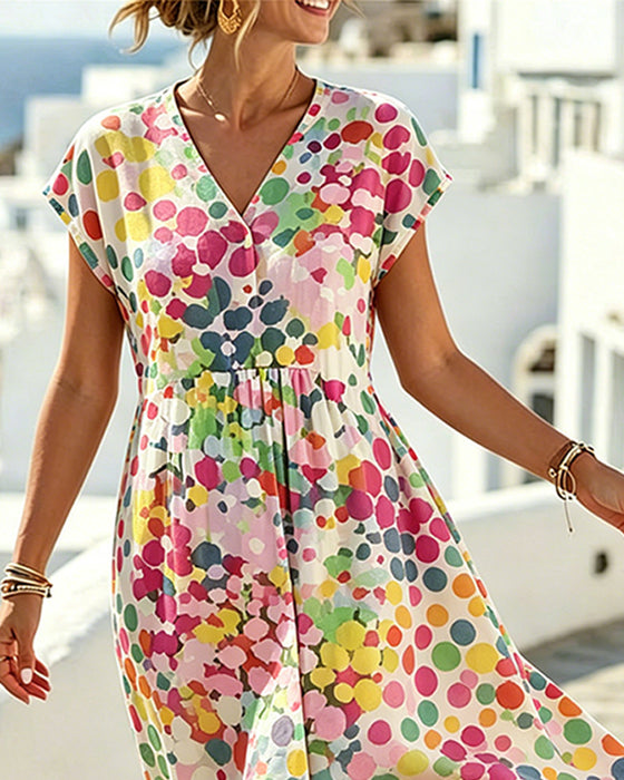 Kjole Polka Dot V-Hals Talje