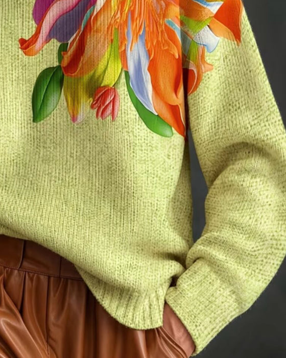 Pullover Turtleneck Blomstret Kontrast Langærmet