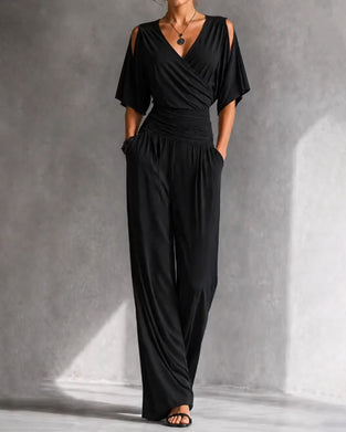 Jumpsuit V-Hals Crossover Kold Skulder Talje Lomme