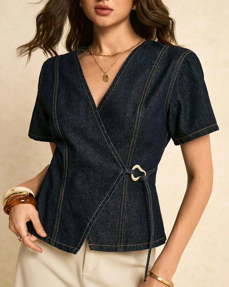 Bluse Uregelmæssig Lace-Up Denim