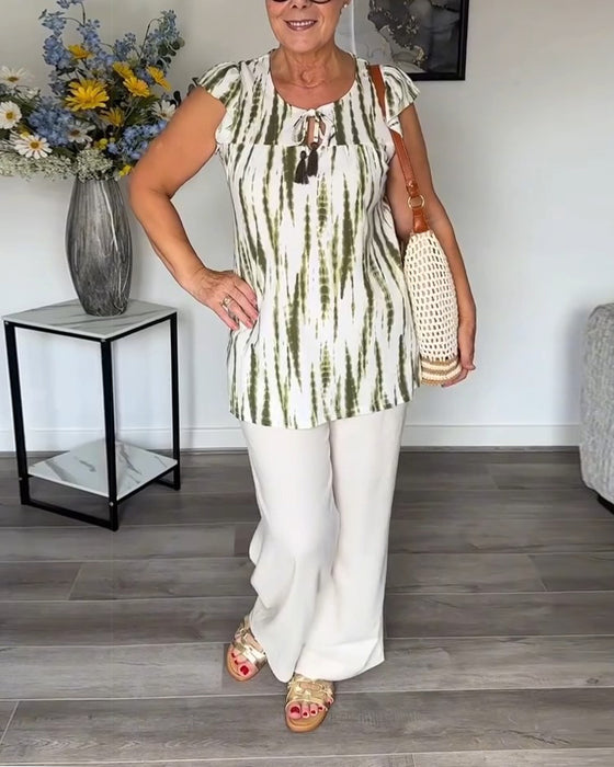 Bluse Lotusblad Ærmer Kvast Tie-Dye