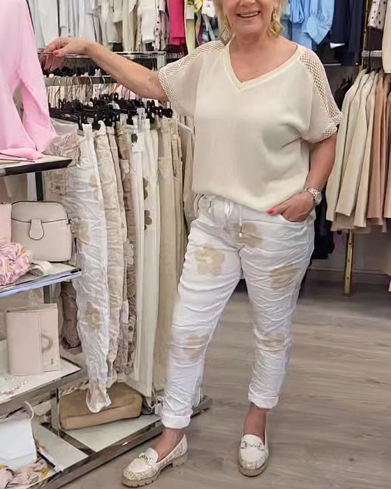 Bukser afslappet print snøre