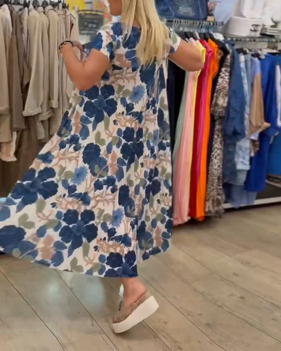 Kjole Rund Hals Blomsterprint Elegant