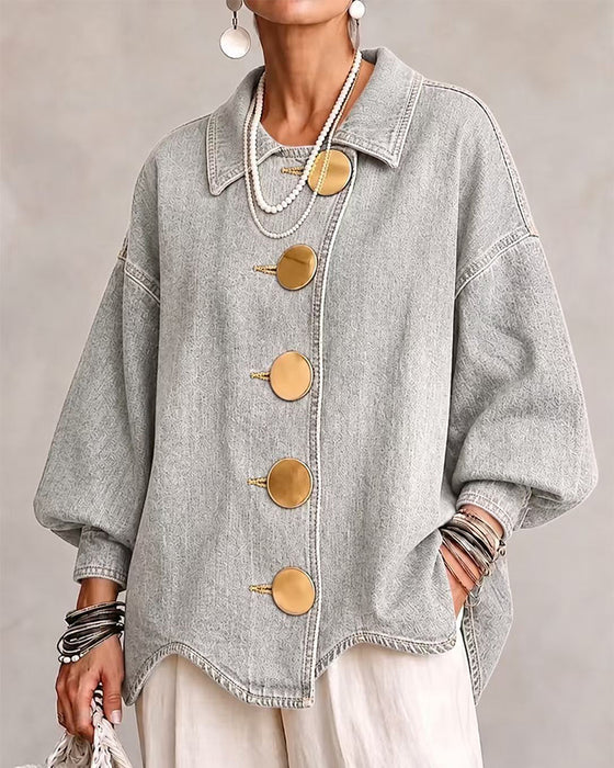 Frakke Stor Metallknap Vasket Denim
