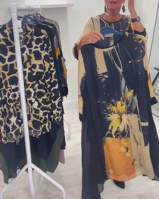 Kjole Med Rund Halsudskæring Og Retro Tryk