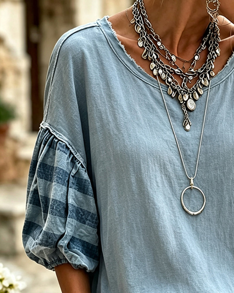 Bluse Rundhalset Stribet