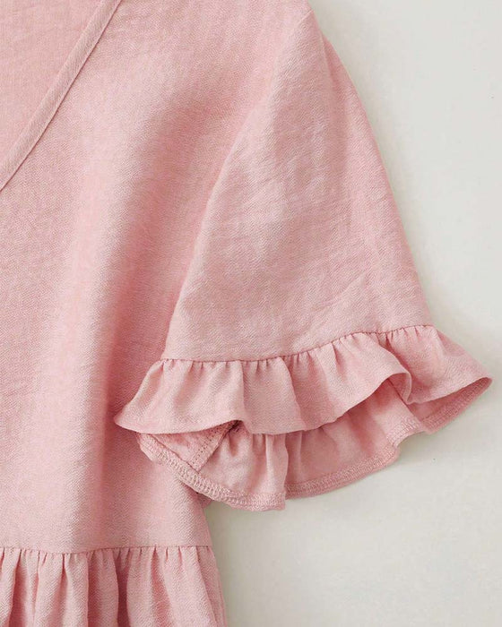 Bluse V-Hals Ruffle Perle Knap