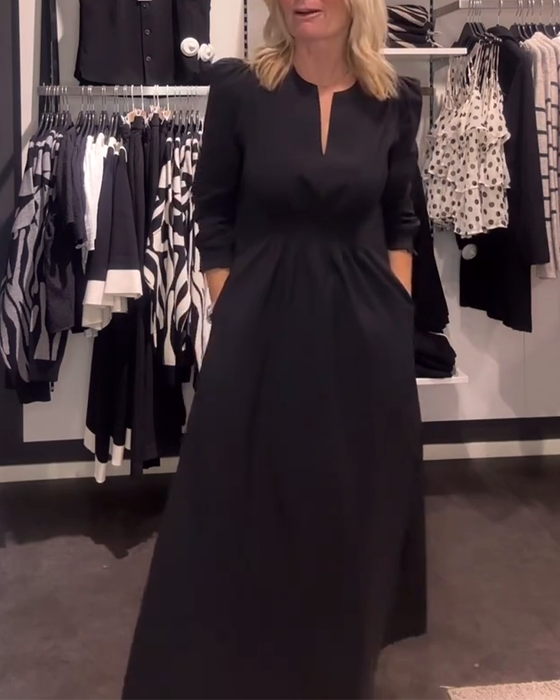 A-Formet Kjole Med Puffærmer Og Markeret Talje