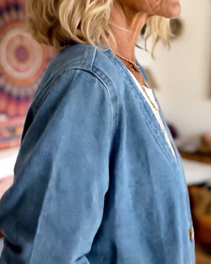 Frakke Denim V-Hals Cardigan