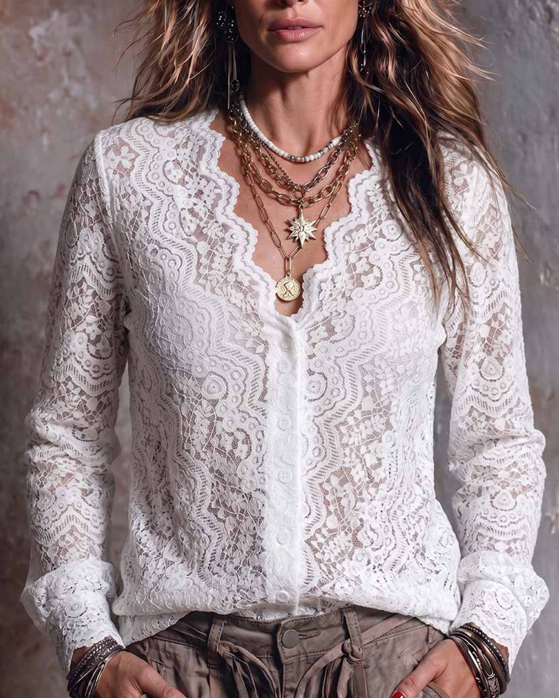 Bluse V-Hals Lang Ærme Casual