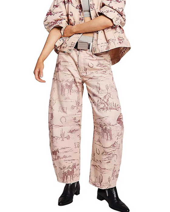 Jeans Løs Pasform Tryk Midjetalje