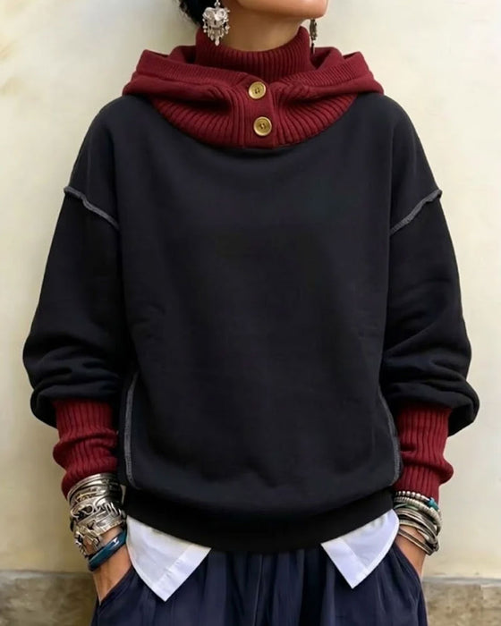 Hoodie Farveblok Høj Hals