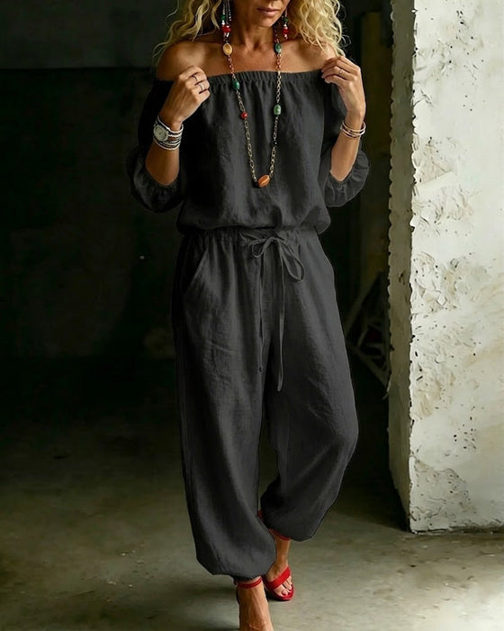 Jumpsuit Off-Shoulder Bind I Taljen Indsnævret Talje