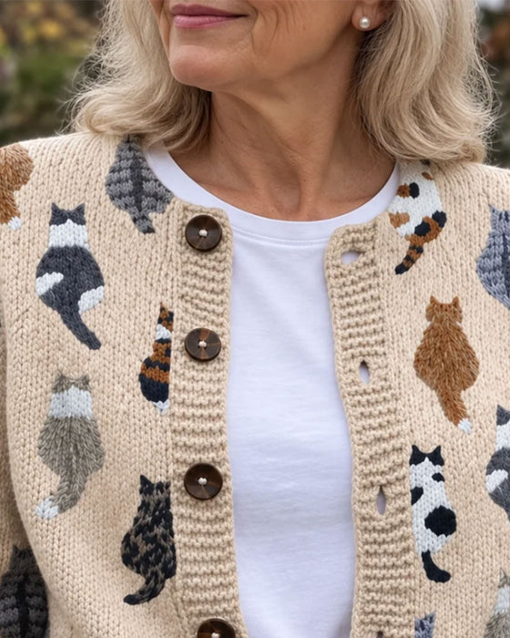 Cardigan Kat Ryg Tryk Strikket