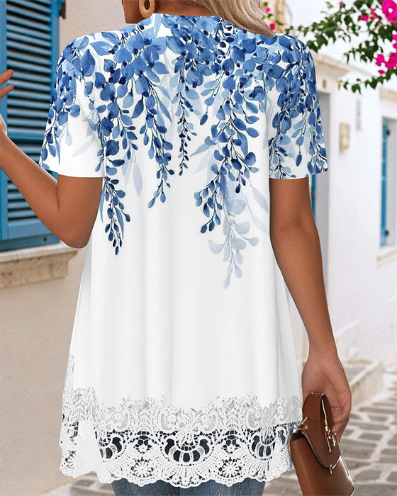 Bluse Uregelmæssig Faux To-del Tryk