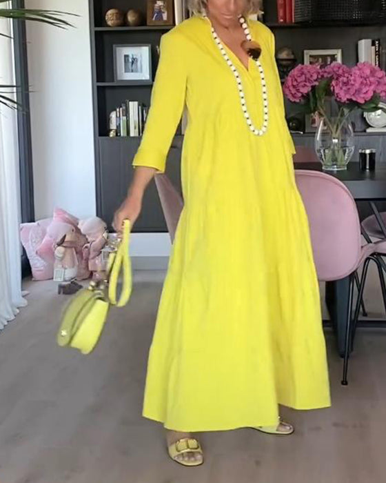 Lang gul kjole med lommer