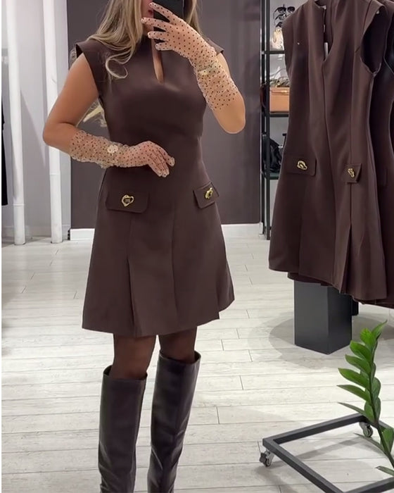 Kjole V-hals Elegant Ærmeløs