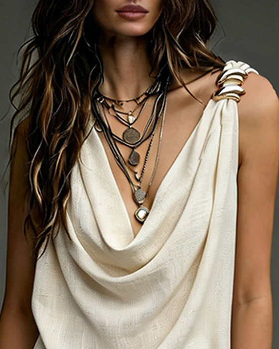 Kjole Cowls Hals Draperet Split Maxi