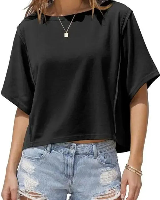 T-Shirts Kort Drop Skulder Løs