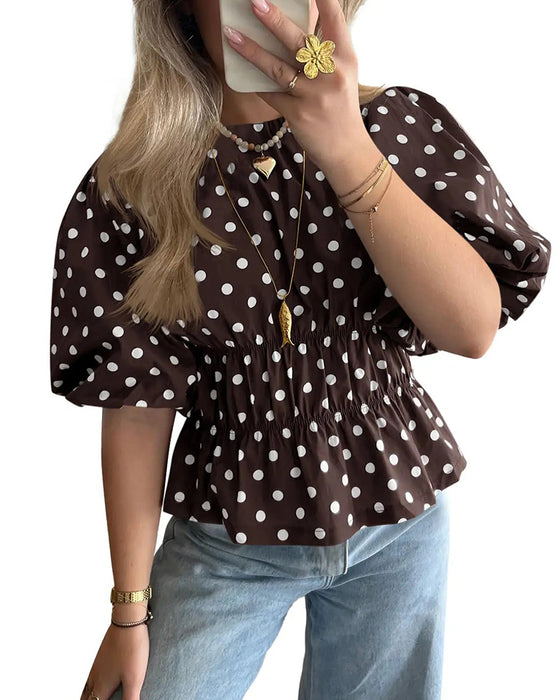 Bluse Prikket Off-Shoulder Taljeret Boble Ærme