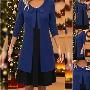 Kjole Faux To-Delts Sløjfe Langærmet