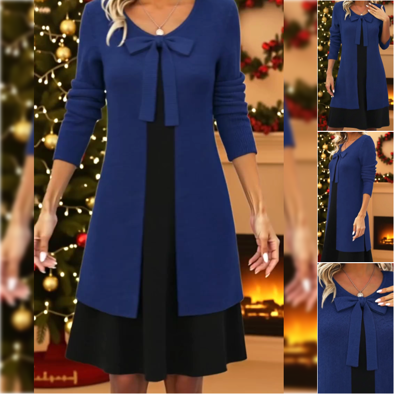 Kjole Faux To-Delts Sløjfe Langærmet