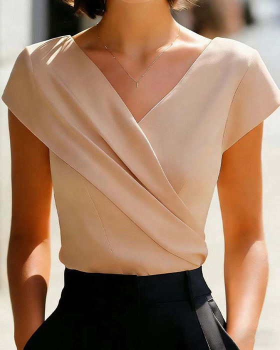 T-Shirt V-Hals Slim Fit Kort Ærme Dame