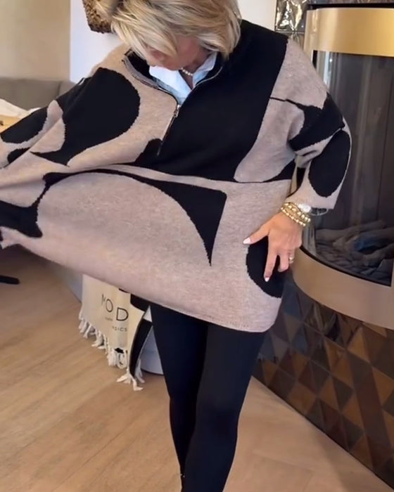 Pullover Med Halv Lynlås Og Moderne Stående Krave