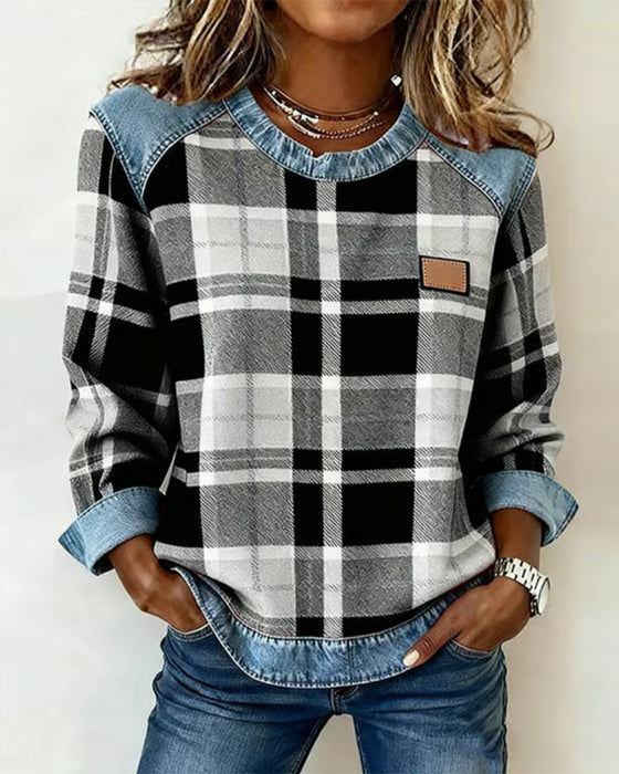 Moderne Sweatshirt Med Ternet Patchwork