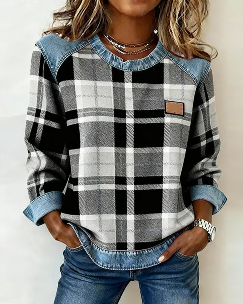 Moderne Sweatshirt Med Ternet Patchwork