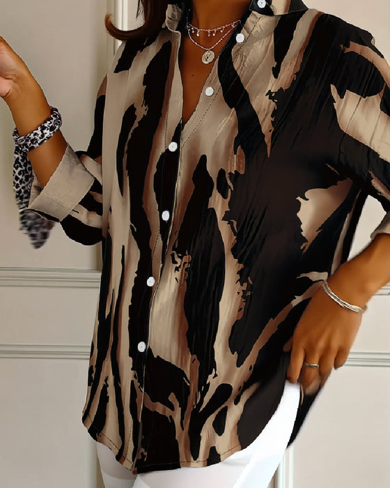 Bluse Stålskaft Krave Uregelmæssigt Trykt