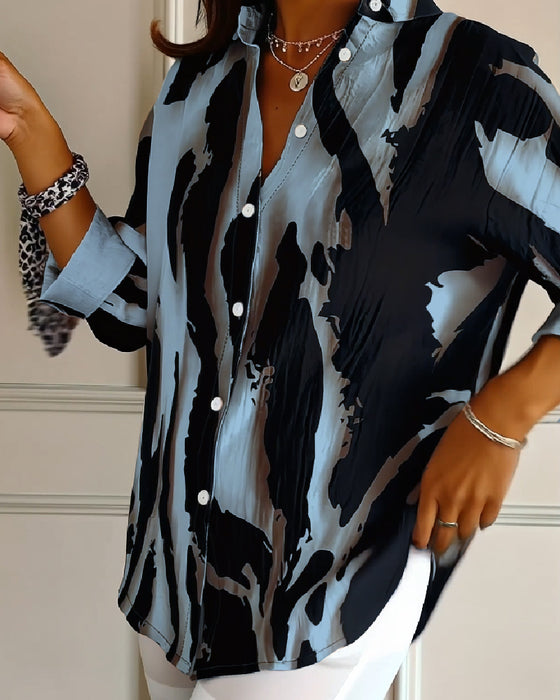 Bluse Stålskaft Krave Uregelmæssigt Trykt