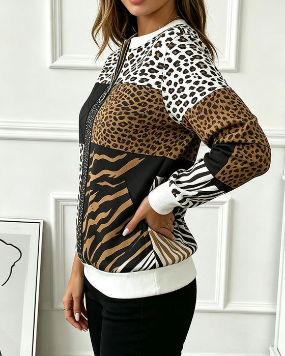 Sweatshirt Lynlås Leopard Prikket Mønster