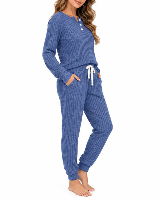 Sæt Henley Krave Pinstribe Strikket