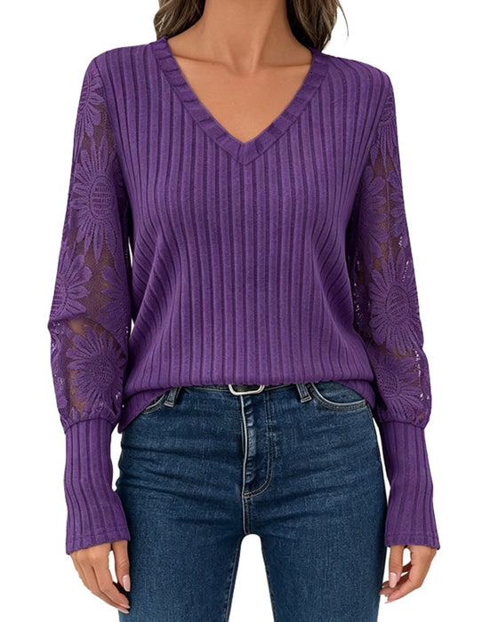 Top Stilfuld Blondekant Patchwork