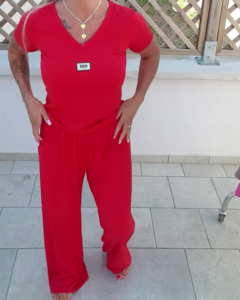 Buksedragt V-Udskæring Casual Bred Ben