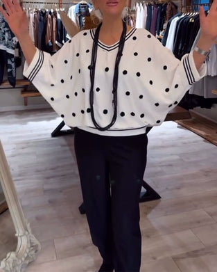 Bluse V-hals Polka Dot Løs