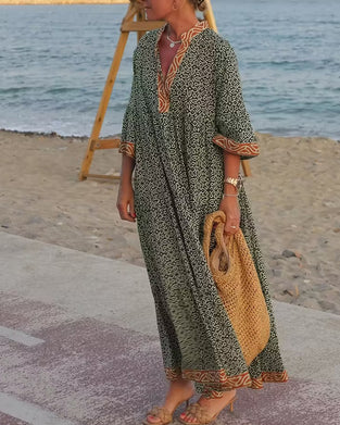 Kjole V-Udskæring Kortærmet Tryk Ferie