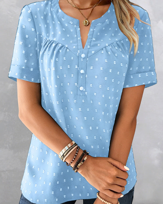 Bluse Jacquard V-Hals Halvlynge Kort Ærme