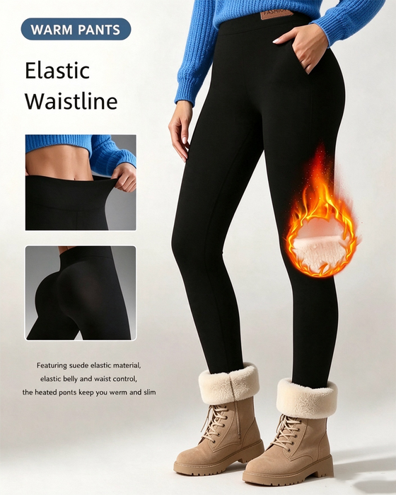 Leggings Fleece-Fôret Ensfarvet Lomme