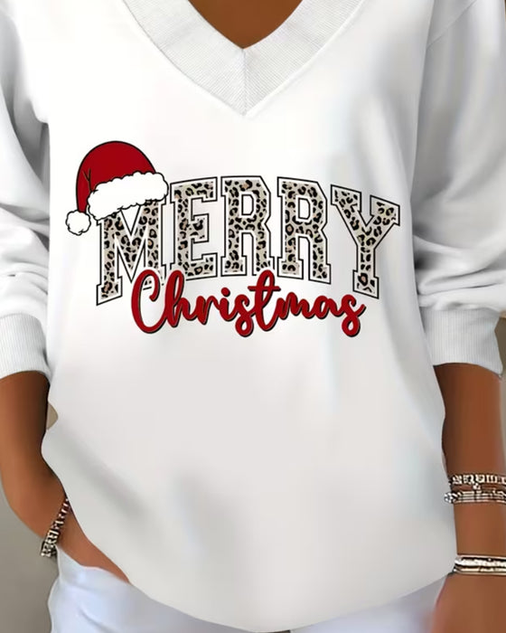 Sweatshirt V-Udskæring Jul Tryk