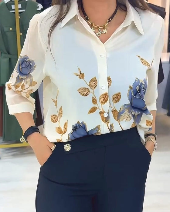Bluse Krave Puff Ærme Knapforkant