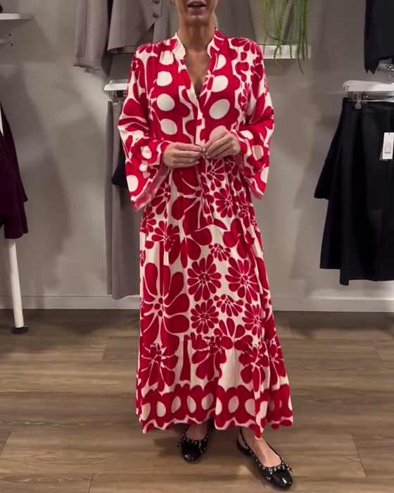 Kjole V-Hals Løs Plus Size Blomsterprint