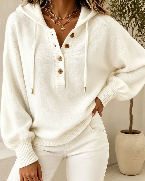 Pullover Hætte Knap Lanterme Snøre Sweater