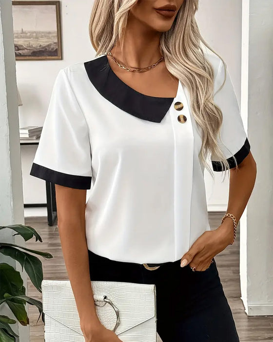 Bluse Kontrastkrave Knapper