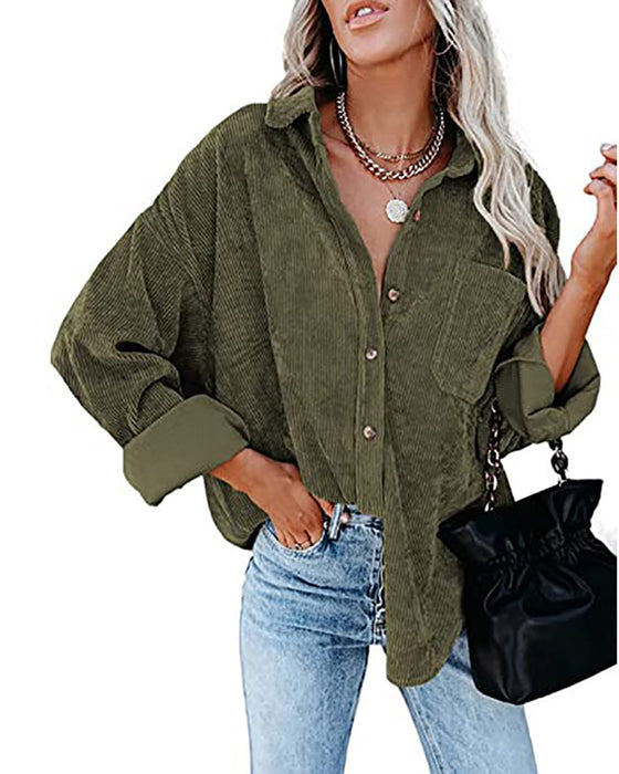 Ensfarvet Manchesterbluse Med Lomme
