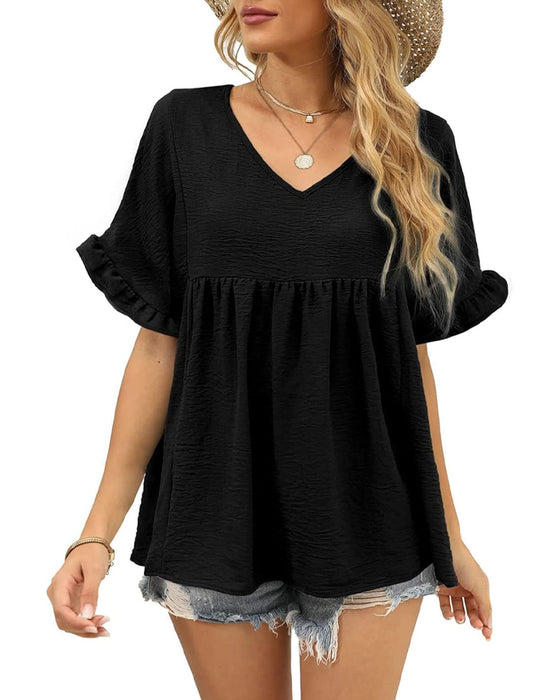 Bluse Afslappet Rynke Loose Fit