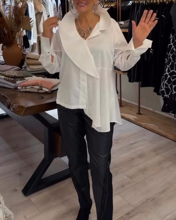 Skjorte Uregelmæssig Krave Ensfarvet